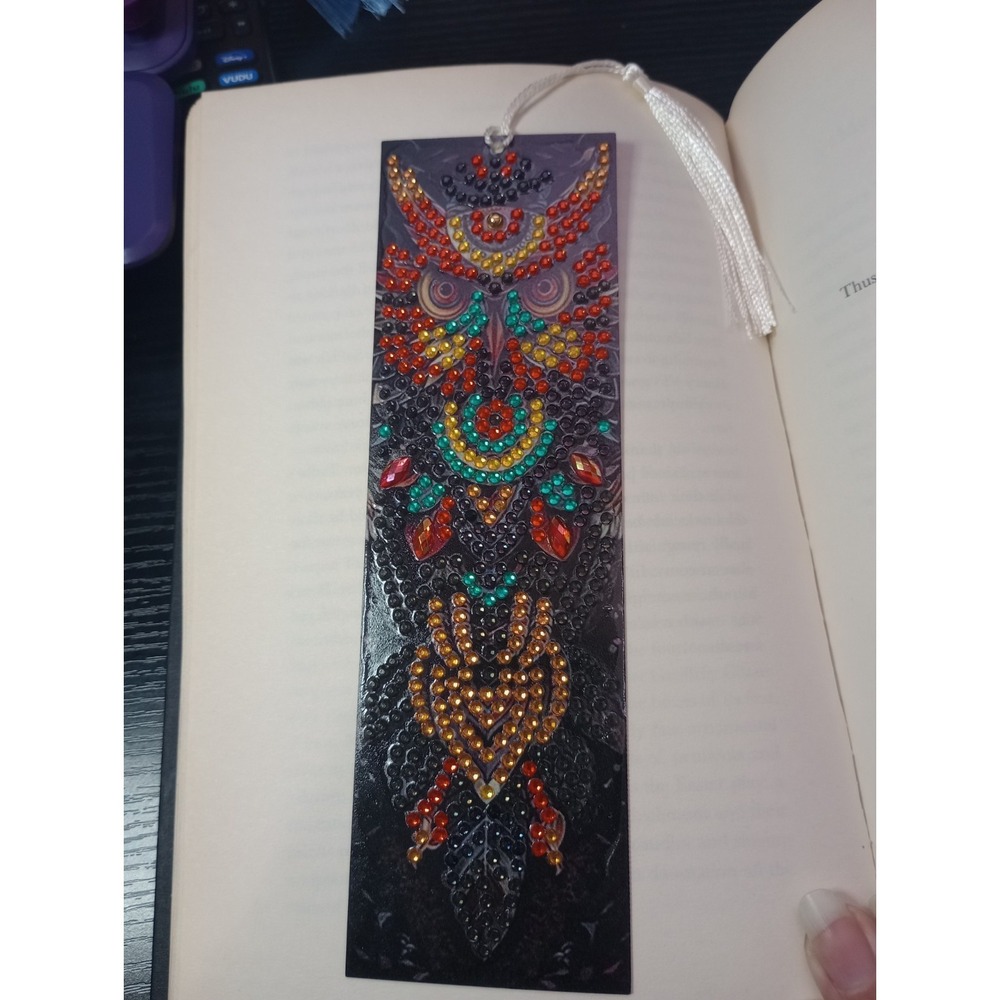 Handmade Diamond Art Owl Bookmark‎ 7.5" Acrylic Tassel Book Lover Gift